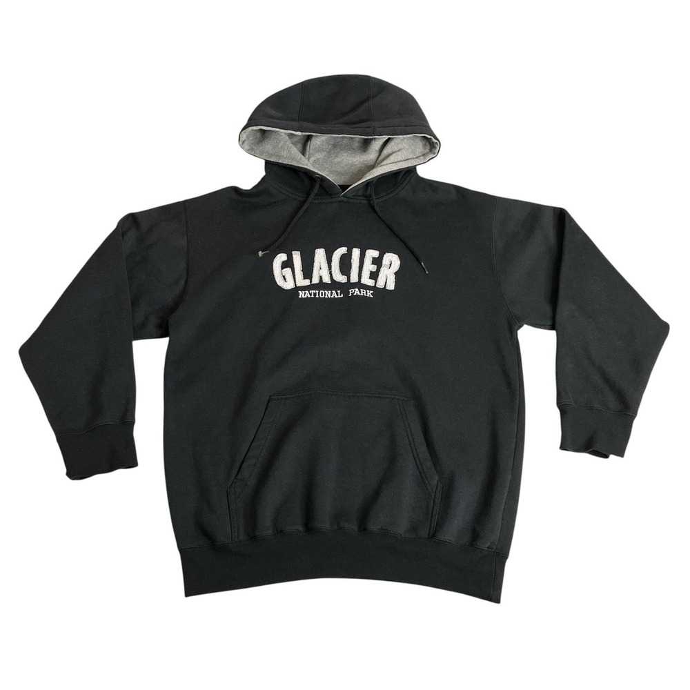 Kenpo Hoodie Sweater Mens L Black Glacier National Park Y2K Streetwear Pullover